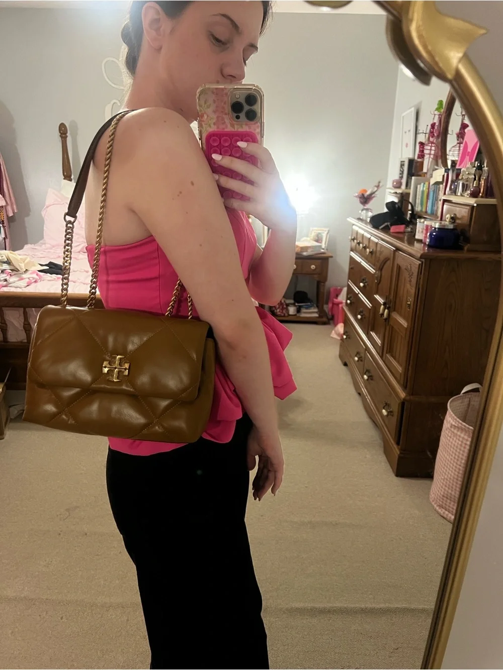 Tory Burch brown Quilted Chain Shoulder Bag